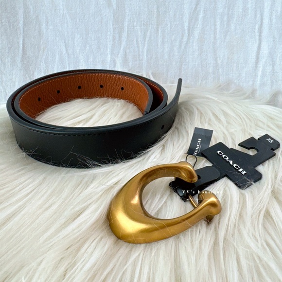 NWT Coach C Hardware Reversible Belt 32 Mm Black Saddle 78175 Extra Small XS - Picture 2 of 5